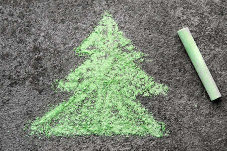 Colorful chalk drawing: Green Christmas Tree Shapeの写真素材