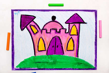 Colorful drawing: Cute pink princess castleの写真素材