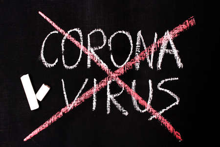 Chalk writing. Stop Coronavirusの写真素材