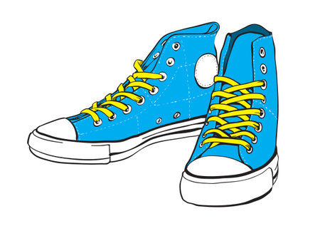 Blue sneakers with yellow laceのイラスト素材