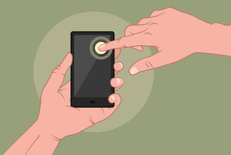 Vector illustration of man s hand using smart phoneのイラスト素材