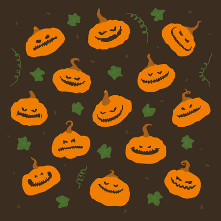 Halloween pumpkins set freehand illustrationのイラスト素材