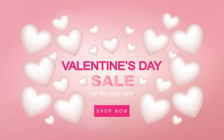 Valentines Day Sale Vector Banner. Beautiful Pink Background with clouds of small and big hearts. Vector illustration for website , posters, email and newsletter designs, ads, coupons, promotional.のイラスト素材