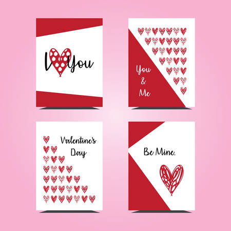 Valentine's day greeting card set with hand drawn red small hearts in white background. Vector Illustration for wallpaper, flyers, invitation, posters, brochure, banners,weddings, and gifts tags.のイラスト素材