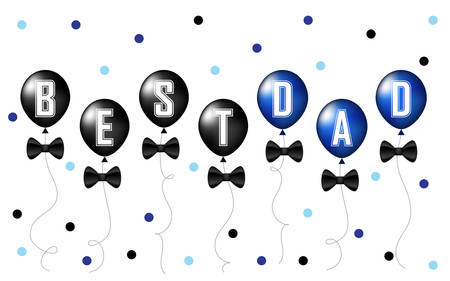Best Dad Fathers Day vector banner with black and blue balloons in white background for greeting card, posters, banners, sale design, web and print marketing. Minimal yet elegant template design.のイラスト素材