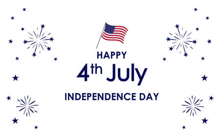 Happy 4th of July. USA Independence Day celebration background with fireworks, stars, american flag, text. For posters, greetings, banners, promotions, backgrounds.のイラスト素材