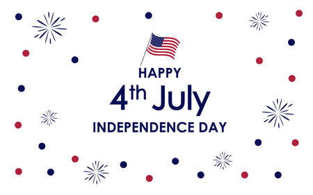 Happy 4th of July. USA Independence Day celebration background with fireworks, confetti, glitter like, american flag, text. For posters, greetings, banners, promotions, backgrounds.のイラスト素材