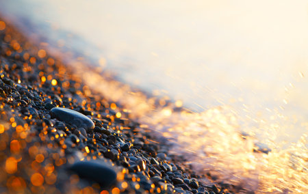 Blurred summer sea at dawn in vintage styleの写真素材