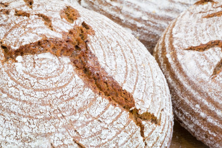 Fresh baked brown Bread close up, bakery
