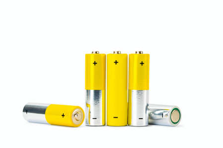 AA batteries Closeup on white Backgroundの写真素材