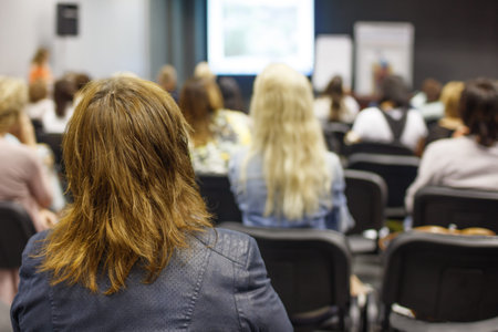 Business woman and people Listening on The Conference. Horizontal Image