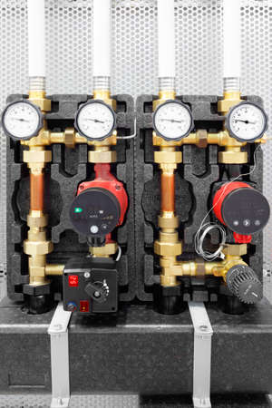 The equipment of the boiler-house, - valves, tubes, pressure gaugesの写真素材