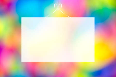 Blank greeting card on multicolor fullcolor colorful abstract blurry bokeh closeup texture backgroundの写真素材