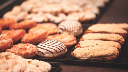 Bars cakes buns cookies background, Dessert, sweets for tea. Fattening sweets conceptの写真素材