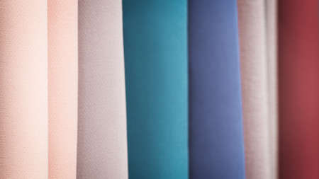 Multicolor fabric surface samples blurry texture abstract background close-upの写真素材