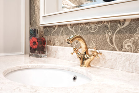 Bathroom classic nterior with sink and classic retro style bronze faucet