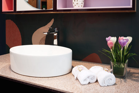 Bathroom interior with sink and faucet
