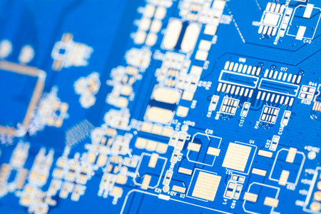 Circuit blue board. Electronic computer hardware technology. Motherboard digital chip. Tech science...