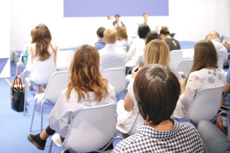 Woman and people Listening on The Conference. Horizontal Image