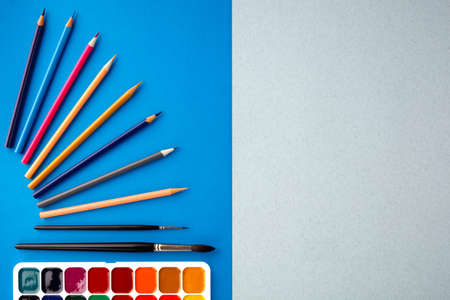 Back to school concept on blue texture paper background.の写真素材