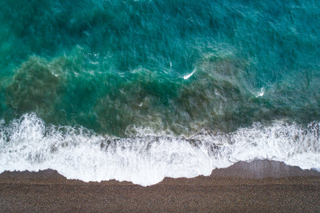 View of a drone at the  Beach,top view aerial drone photo of stunning colored sea beachの写真素材