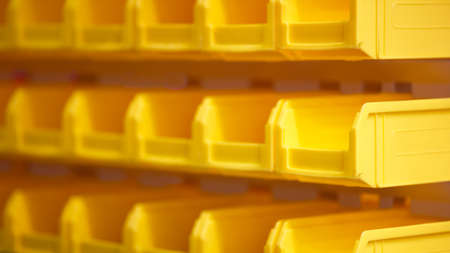 Plastic containers on the modern warehouse for piece small storage of goodsの写真素材