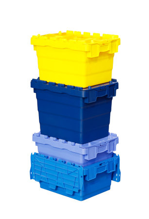 Colourful plastic boxes containers isolated on a white background. storage concept, logistics...