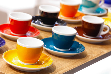 multi-colored coffee cupsの写真素材