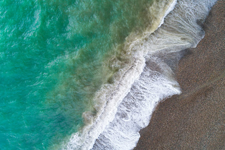 View of a drone at the  Beach,top view aerial drone photo of stunning colored sea beach