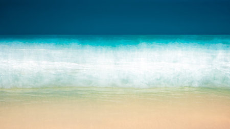 Empty sea and beach background with copy space, Long exposure, blur motion blue abstract vintage tinted gradient backgroundの写真素材