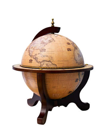 Old Style World Globe - Antique world globe isolated on white background. Studio close up. Showing America and some of Middle East.の写真素材