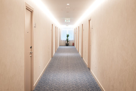 Modern structure corridor in hotel.