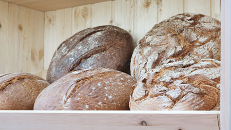 breads on the shelf in the bakery
