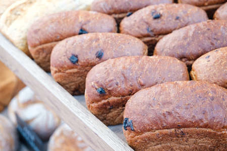 breads on the shelf in the bakeryの写真素材