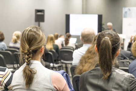Business woman and people Listening on The Conference. Horizontal Image with copy space.