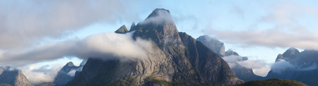 summer sky panorama  view of  norway mountains, lofoten, vacation and travel concept for web banner