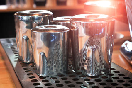 the process of cooking coffee from a professional espresso machineの写真素材