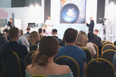 Business woman and people Listening on The Conference. Horizontal Image
