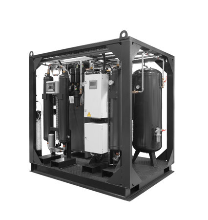 Portable mobile Industrial steam generator gas boiler for heating and water supply isolated on white...