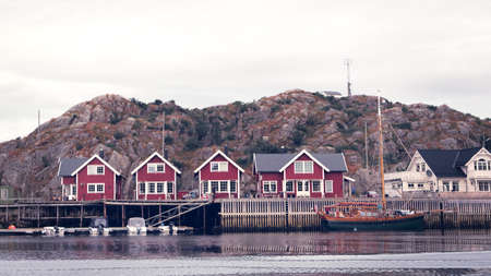 Panorama of fishing village on lofotens, Norway,  panorama, vacation travel conceptの写真素材