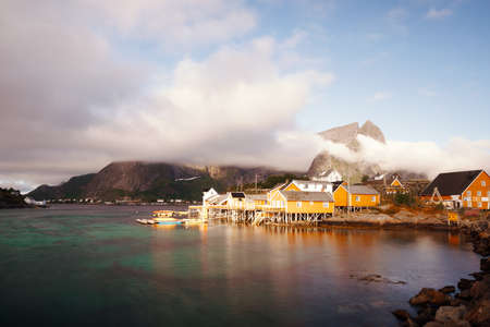 Panorama of fishing village on lofotens, Norway,  panorama, vacation travel conceptの写真素材