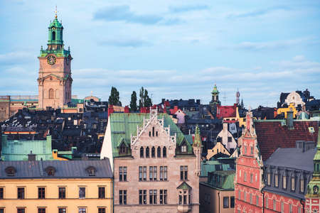 Panoramic view from the roof of the old Stokholm, Stockholm Roof Tourの写真素材