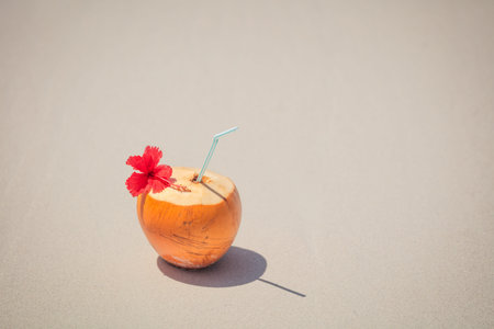Fresh coconut on the beachの写真素材