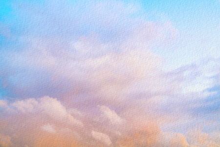 Watercolor illustration of sky with cloud. Artistic natural painting abstract background.