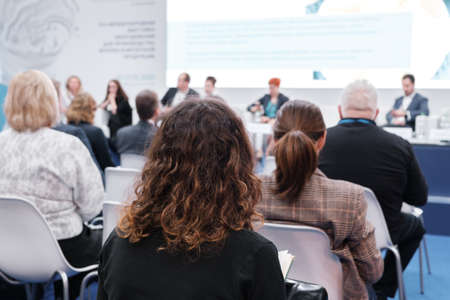 Business woman and people Listening on The Conference. Horizontal Imageの写真素材