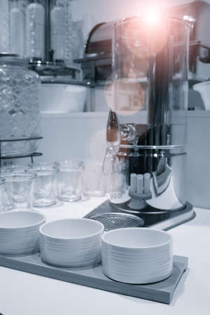 Hotel service concept.  Breakfast concept. breakfast equipment in the hotelの写真素材