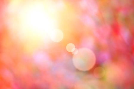 Natural outdoors bokeh  in golden autumn tones with sun raysの写真素材