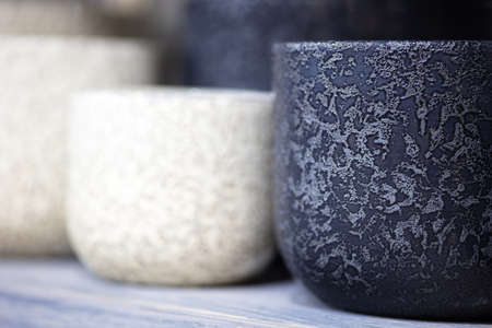 Empty garden pots in a row close upの写真素材