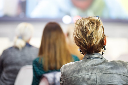Business woman and people Listening on The Conference. Horizontal Image