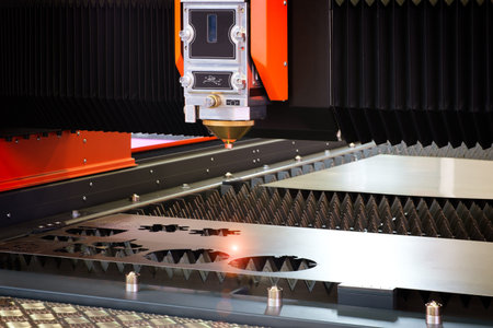 Cutting of metal. High precision CNC gas cutting metal sheet.